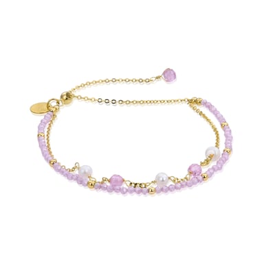 Luxenter 925 Sterling Silber Armband mit rosa Kristall in 18K Gelbgold - Rius