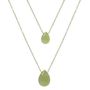 Luxenter Halskette, Metalllegierung Abelia und grüne Jade, 18K vergoldet