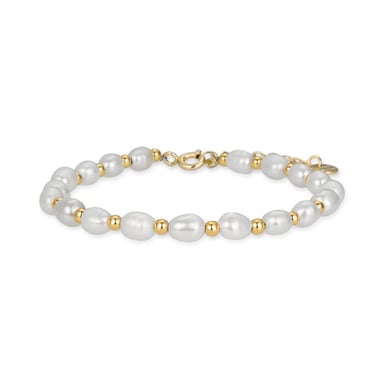 Luxenter Sterling Silber 925 Armband mit weißer Perle in 18K Gelbgold beendet - Zul