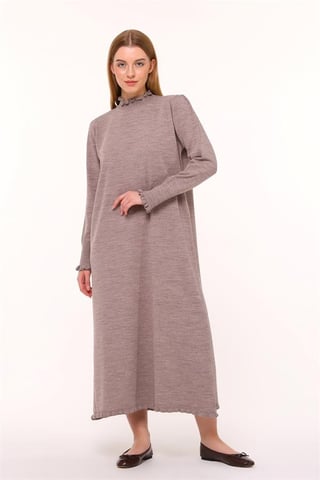 Damen Rüschen Detailed Lang Strick Kleid