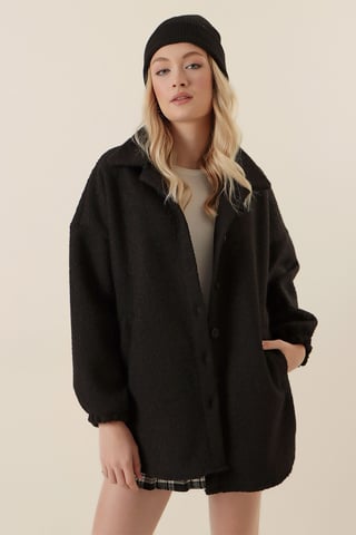 Texturierte Gabardine-Knopfjacke
