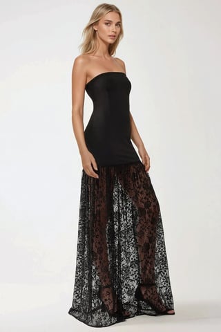 Hüftlanges Bodycon-Kleid ohne Träger mit Spitzen-Details