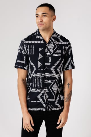 Black Tribal Print Short Sleeve Shirt