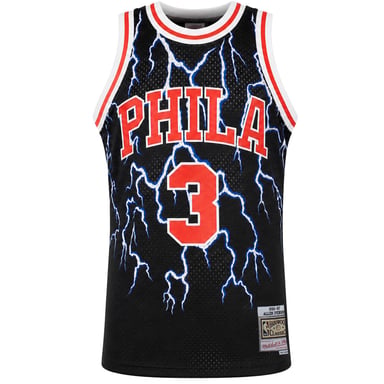 Mitchell & Ness NBA Philadelphia 76ers Lightning Jersey 3 Iverson Herren Schwarzes Tanktop
