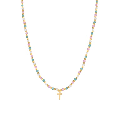 Luxenter Halskette aus 925er Sterlingsilber mit mehrfarbigem Kristall in 18K Gelbgold - Liwa