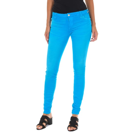 Long denim pants worn effect with elastic fabric 10DB50210-G272 woman