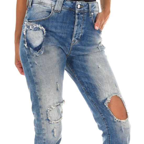 Women's long worn effect jeans 10DBF0667
