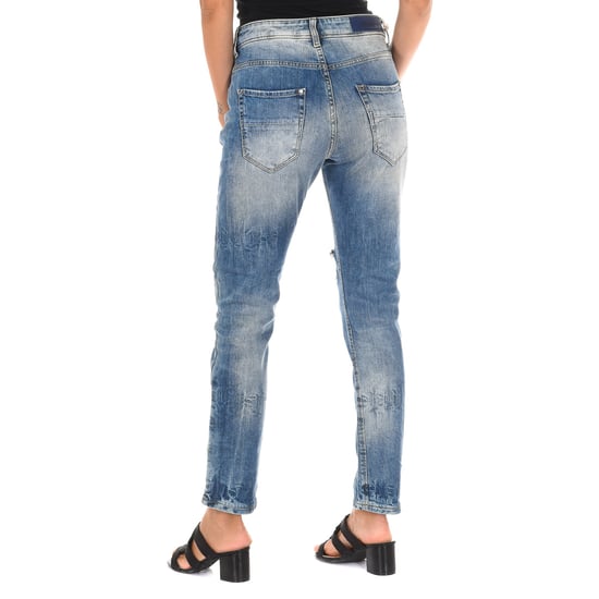 Women's long worn effect jeans 10DBF0667