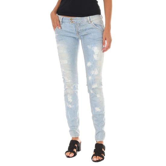Long ripped effect denim pants with narrow hems 10DBF0115 woman