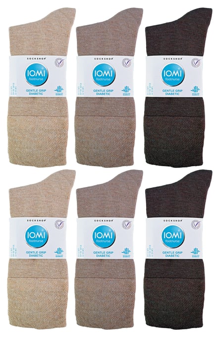 IOMI - 12 Paar Multipack Herren Diabetiker Bambus Socken | Extra breite nahtlose Socken mit nicht elastischen sanften Grip Top - Braun - Image 2
