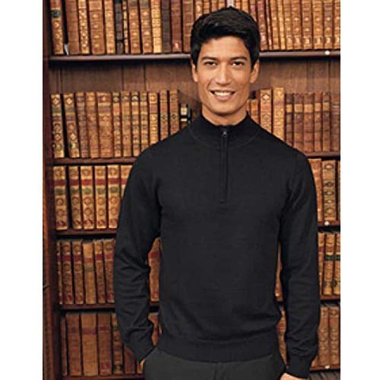 Premier Herren 1/4 Zip Strick Sweater (Schwarz) - Image 2