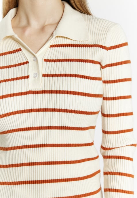 Dreimaster Strickpullover Damen Wollweiss Orange - Image 5