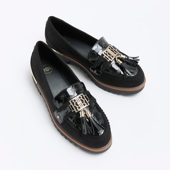 River Island Womens Loafers Black Wide Fit Embossed