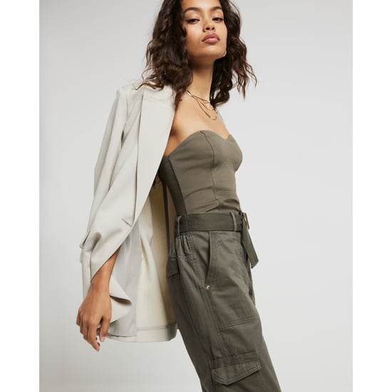 River Island Womens Cargo Trousers Petite Khaki Belted Utility
