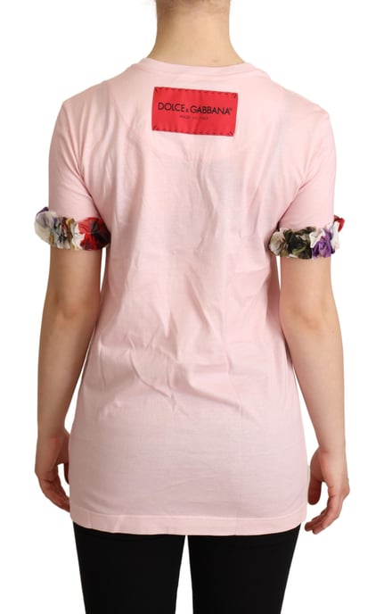 Dolce & Gabbana Women's Pink Cotton Floral Roses Crewneck T-shirt