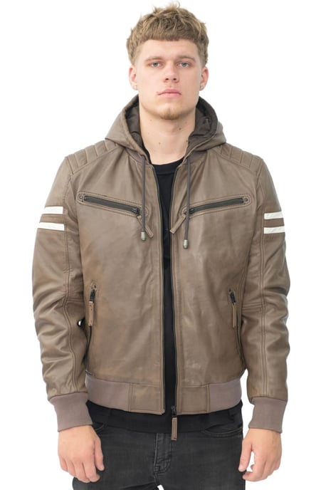 Herren Leder Kapuzen Retro Bomberjacke - Skopje - Image 1