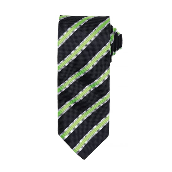 Premier Mens Waffle Stripe Formal Business Tie (Schwarz/Limette) - Image 1