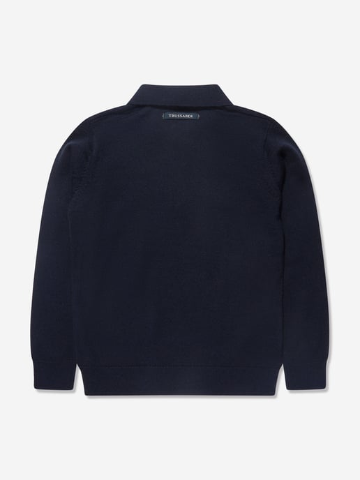 Trussardi Boys Sidus Long Sleeve Polo Shirt in Navy