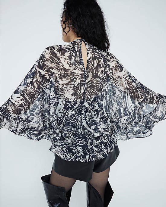 River Island Womens Cape Top Brown Chiffon Abstract Ruffle