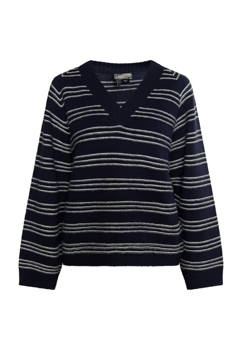 Dreimaster Strickpullover Damen Marine Wollweiss - Image 1