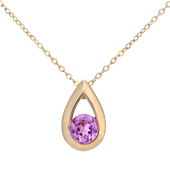 Pendentif en forme de larme avec saphir rose créé en or jaune 9 carats 0,20 carat + chaîne de 45,7 cm - Image 1