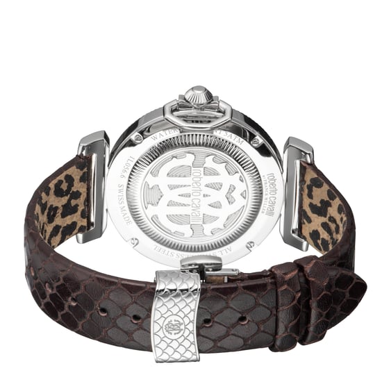 Roberto Cavalli:Damenuhr mit silbernem Zifferblatt aus braunem Leder - Image 2
