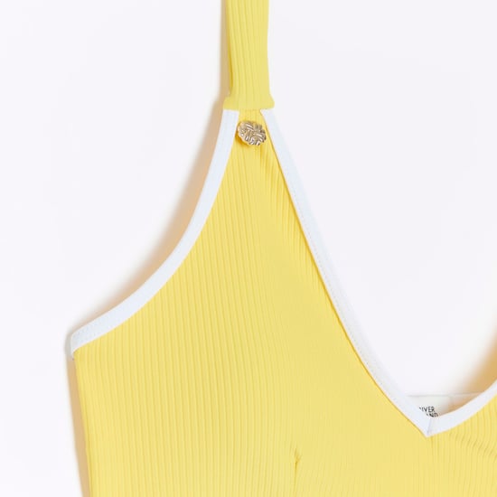 River Island Womens Bikini Top Yellow Ribbed Button