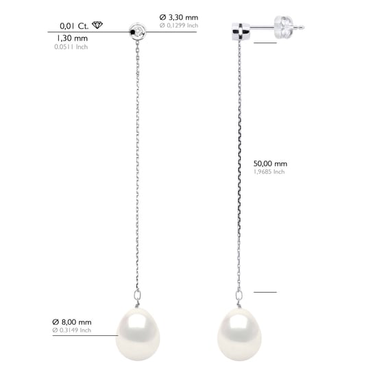 Ohrringe Prestige – Diamanten 0,02 ct – Qualität HSI – Weißgold – echte Süßwasser-Zuchtperlen Birne 9–10 mm - Image 2