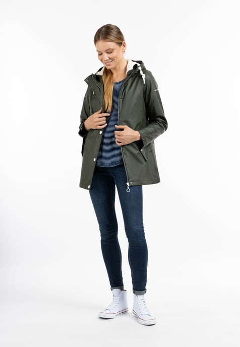 Dreimaster Regenjacke mit Webpelzfutter Damen Dunkeloliv - Image 1