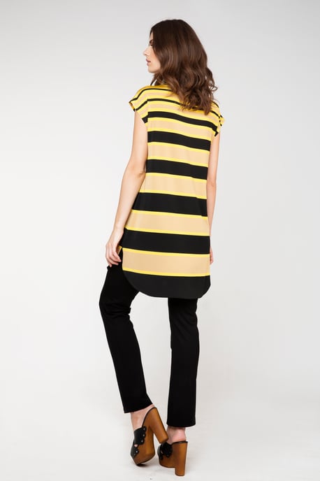 Sleeveless tunic in striped rayon-elastane fabric