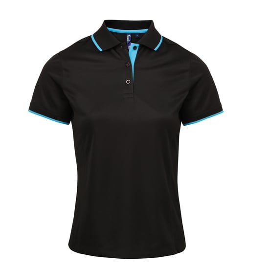 Premier Womens/Ladies Contrast Coolchecker Polo Shirt (Schwarz/Türkis) - Image 1