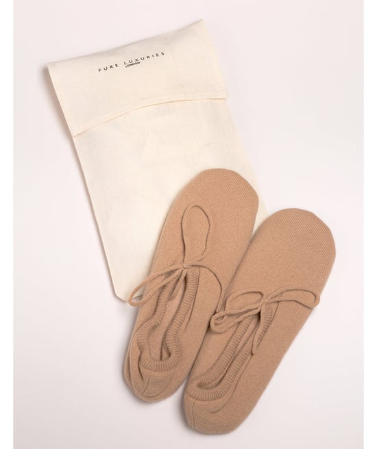 'Appleby' Caramel Cashmere & Merino Wool Small Ballet Slippers