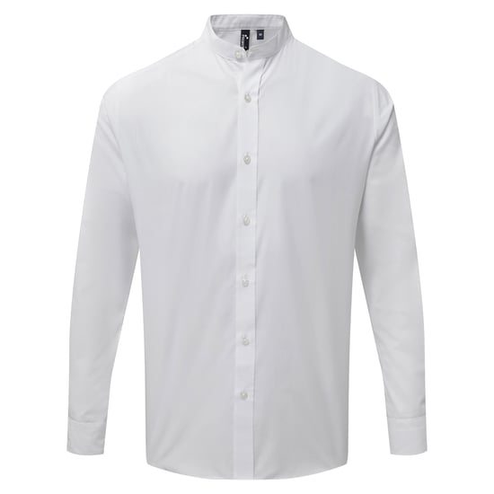 Premier Herren Langarmhemd mit Großvaterkragen (Weiß) - Image 1