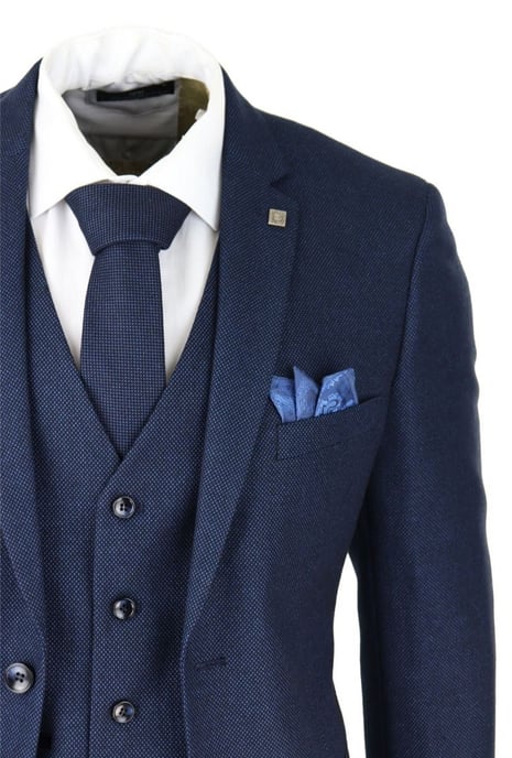 Herren Anzug im klassischen Stil mit 3 Teilen aus marineblauem Birdseye-Tweed - Image 5
