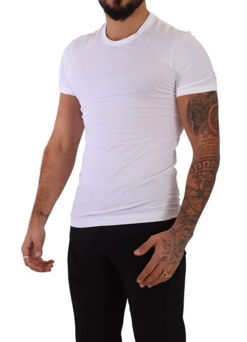 Dolce & Gabbana Herren T-Shirt aus Baumwollstretch mit rundem Ausschnitt in Weiß - Image 5