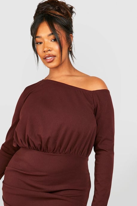 Plus Ruched Off Shoulder Bodycon Dress