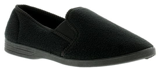 New Mens/Gents Black Fleece Upper Twin Gusset Slippers.