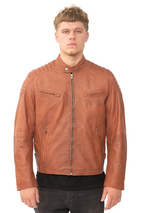 Mens Leather Quilted Biker Jacket - Berlin