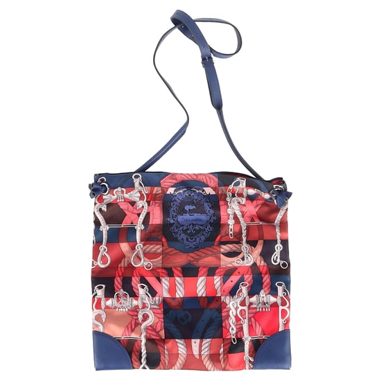 Hermès bedruckte Seiden-Stadt Tasche aus mehrfarbiger Seide und Leder - Image 2