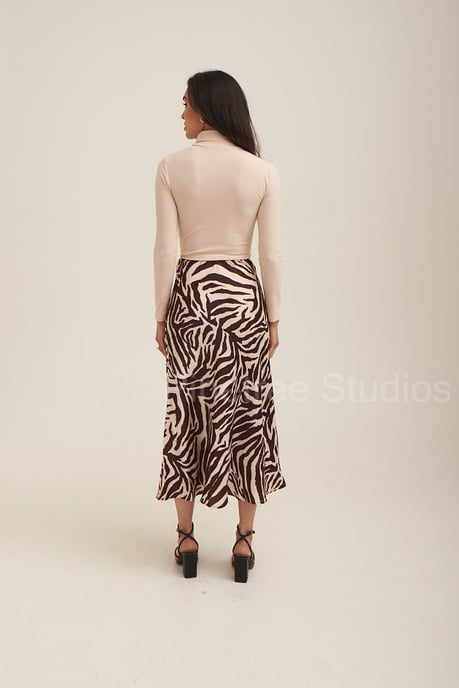 Animal Print Satin Bias Cut Midi Skirt