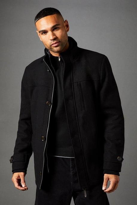 Funnel Neck Wool Blend Jacket
