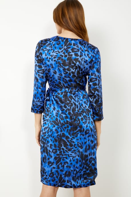 Blue Leopard Print Wrap Dress