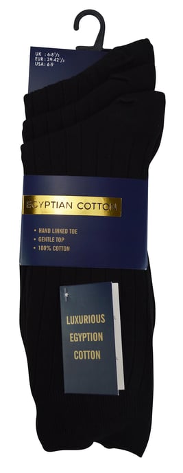 100% ägyptische Baumwolle Socken für Männer | 6 Paar | gerippte nahtlose schwarze Socken in 3 Größen erhältlich - Schwarz - Image 2