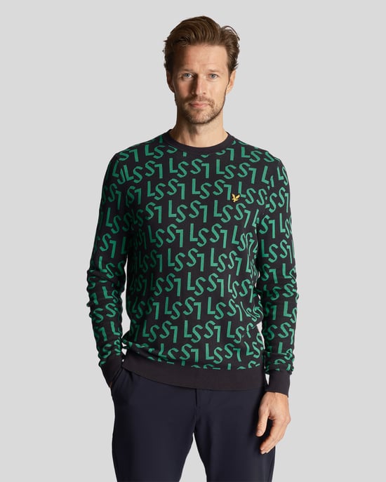 Lyle & Scott Herren-Golfmonogramm-Strickpullover mit Rundhalsausschnitt in Marineblau - Image 1