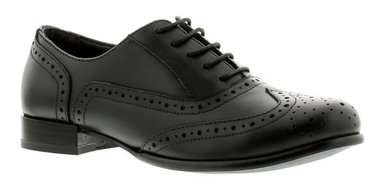 New Ladies/Womens Black Leather Lace Up Brogue Shoeslow Heel Unit