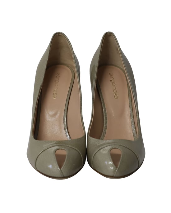 Sergio Rossi Peep-Toe High Heel Pumps aus Salbeigrünem Leder - Image 2