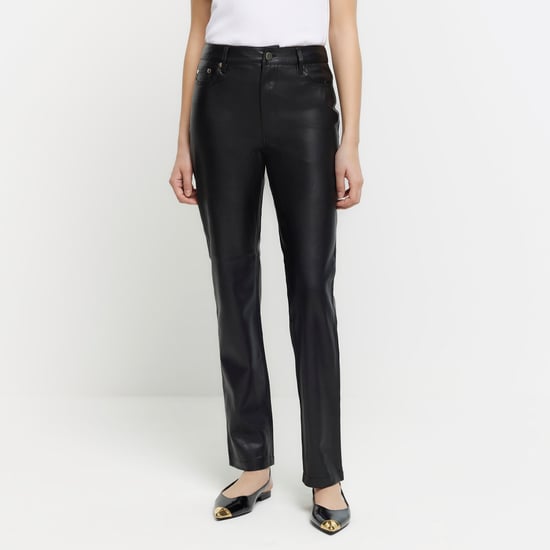 River Island Womens Straight Trousers Black Faux Leather