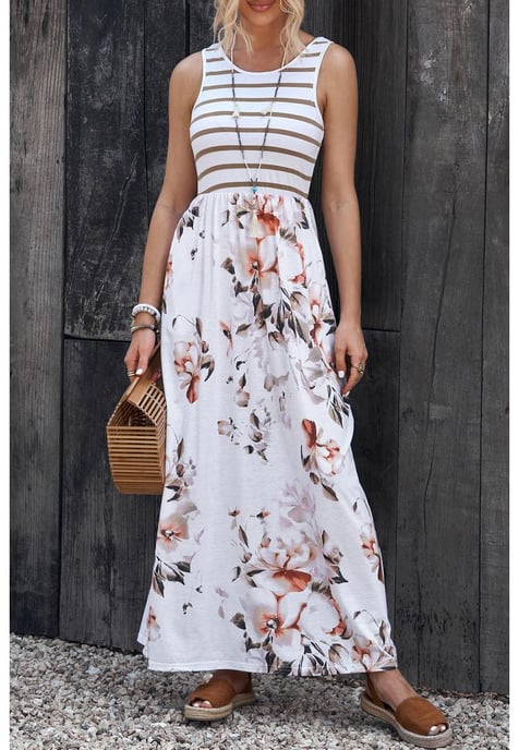 Damen-Maxikleid mit Blumendruck und Tasche in Weiß - Image 5