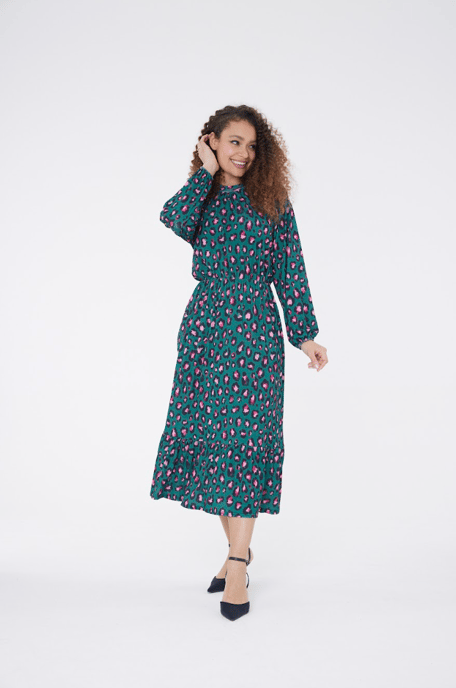 High neck leopard maxi dress - Green