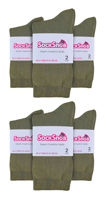 Einfarbige Damensocken mit hohem Baumwollanteil | 12 Paar Multipack | Socken-Snob | Dünne, bequeme, farbenfrohe Crew-Söckchen für Damen in Khaki - Image 2